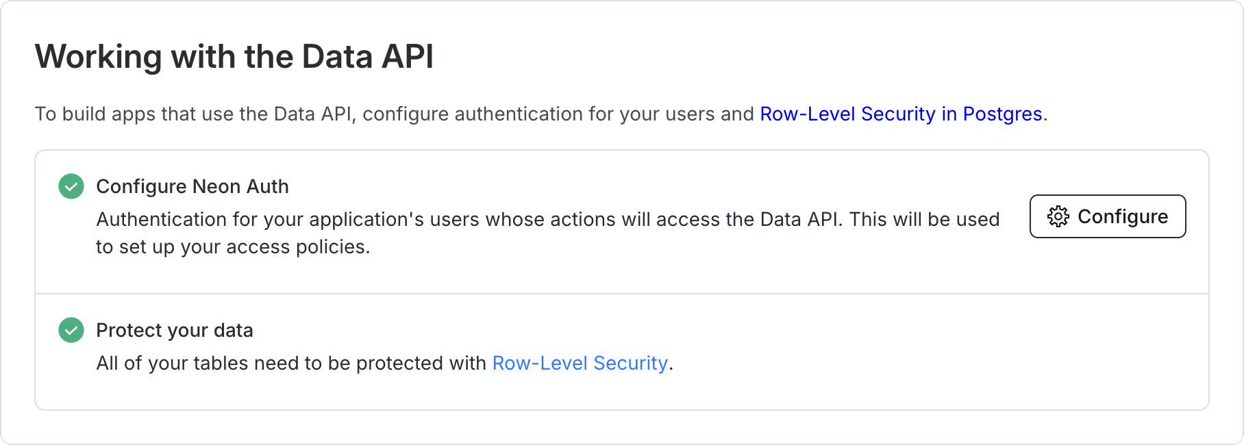 data api configuration card