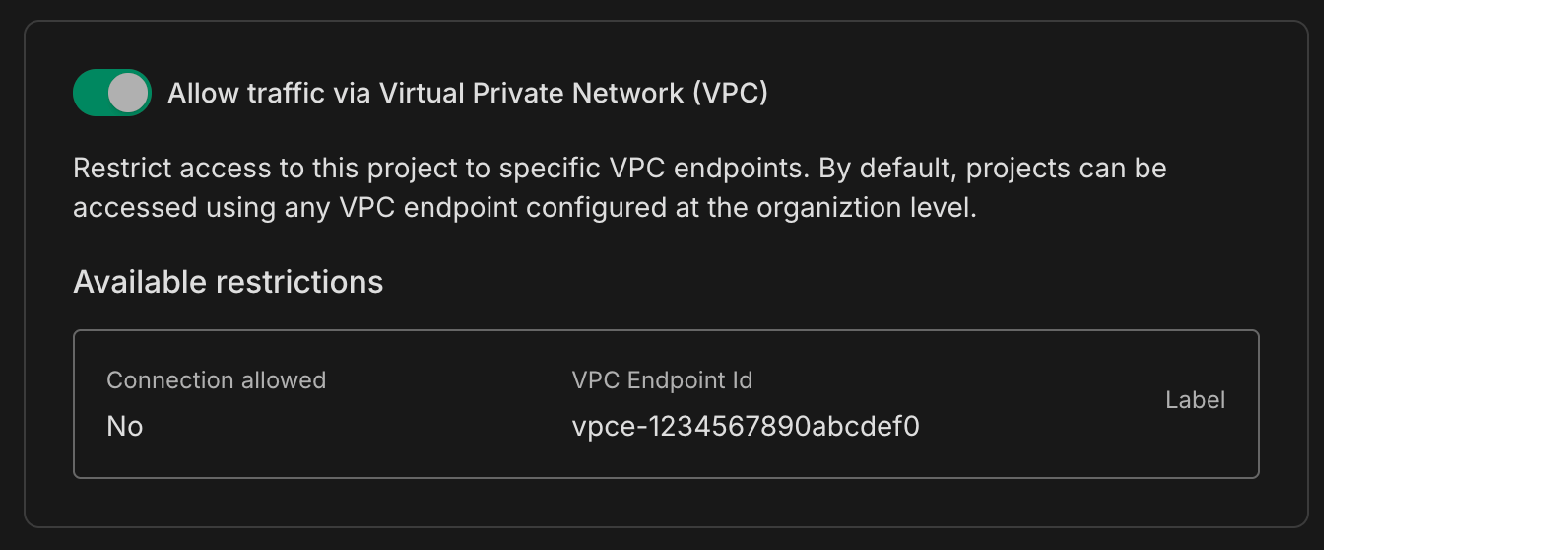 VPC endpoint visible in the Neon Console