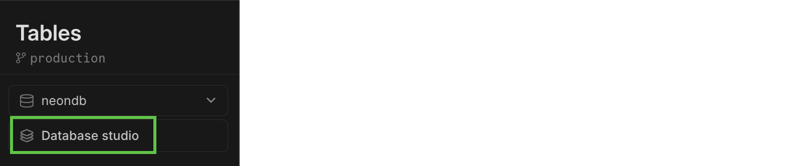 Select database studio view