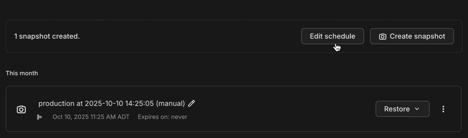 Edit schedule button on Backup & restore page
