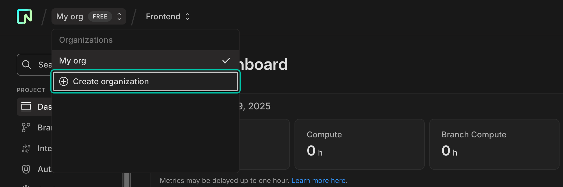 create organization button