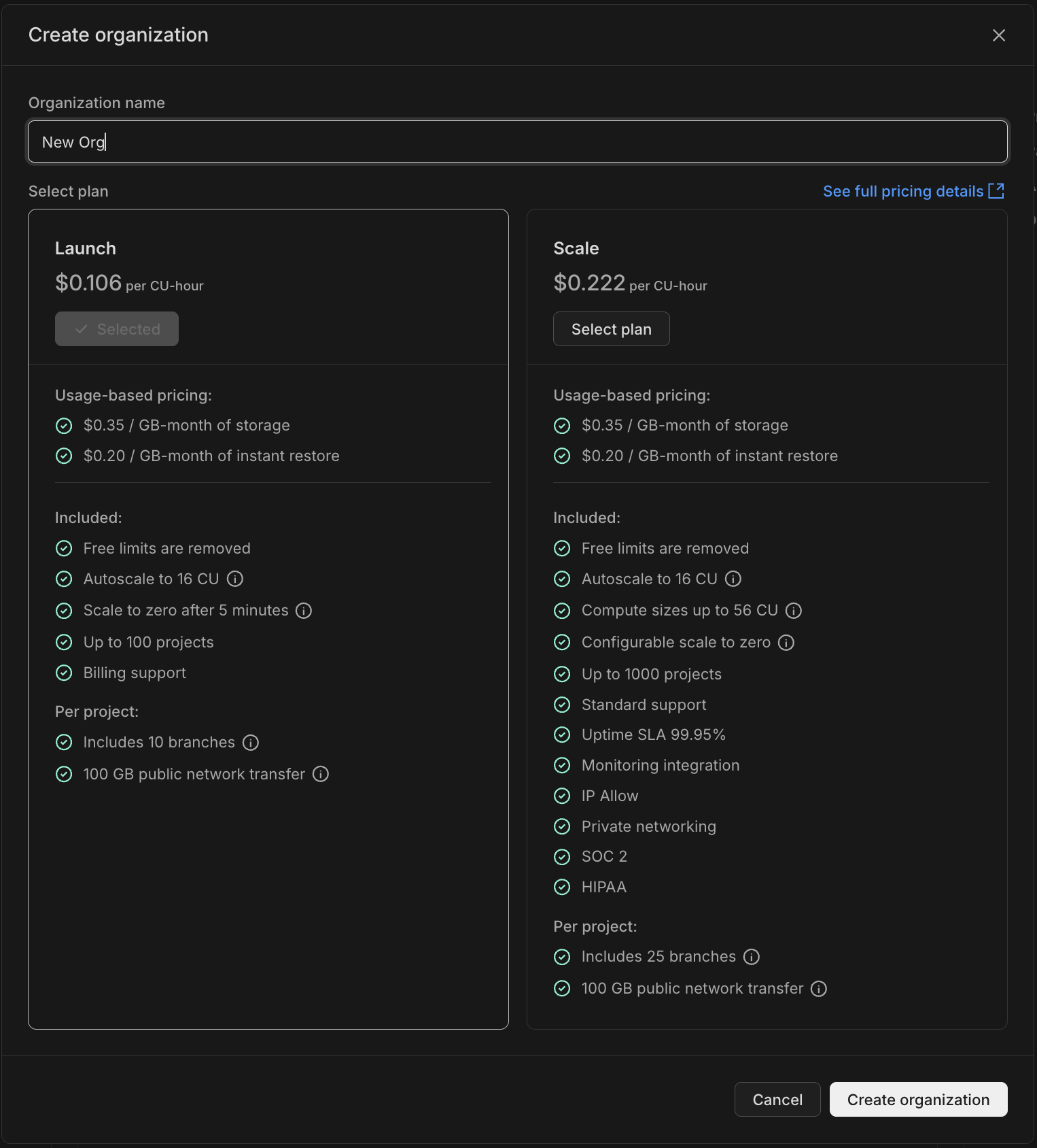 create organization with billing