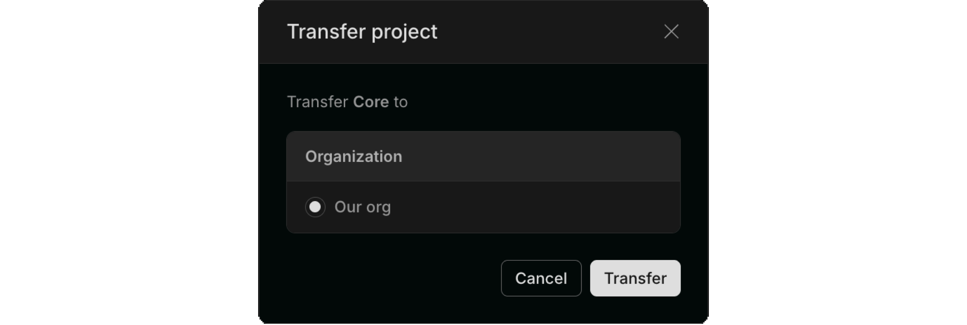 transfer single project to another org